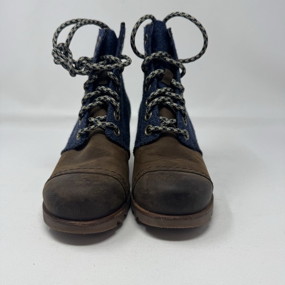 Sorel Joan Of Arctic Blue Denim Hidden Wedge Lexie Boots Lace Up Women's 6.5 - Picture 2 of 8